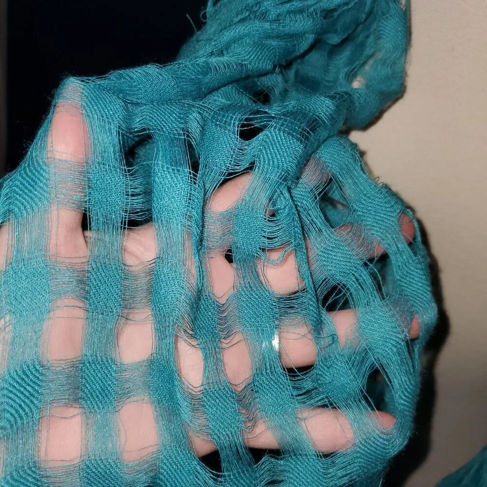Checkered see thru Sheer TEAL/Turquoise scarf! Nice and lightweight